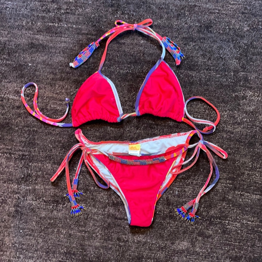 AGUA BENDITA Beaded Red Multi Bikini (S)